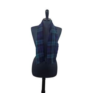 Plaid Wool Scarf Blue Green Classic Academia Preppy Winter Vintage